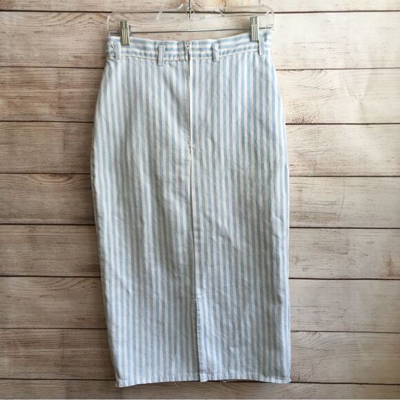 VINTAGE CHEROKEE DENIM SKIRT IN BLUE AND WHITE STRIPES - Picture 4 of 7